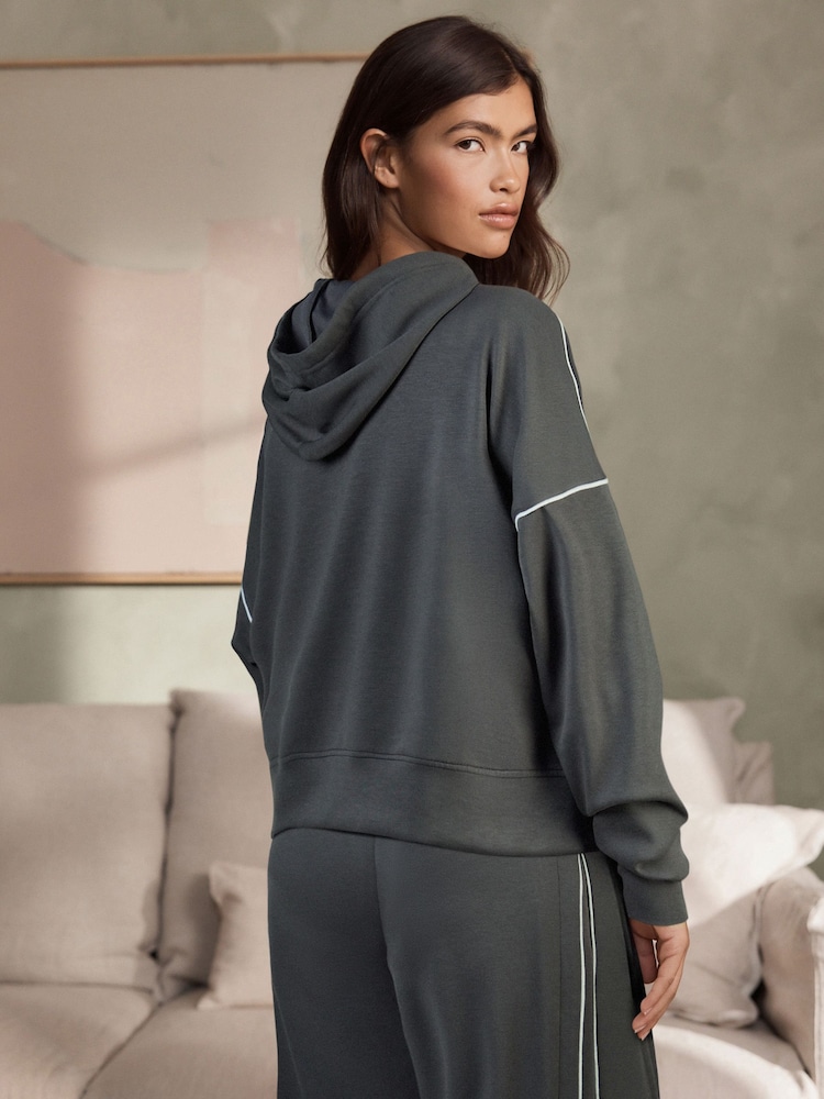 B by Ted Baker Viscose Lounge Hoodie with Piping Detail - Image 4 of 4 B by Ted Baker Viscose Lounge Hoodie with Piping Detail - Image 4 of 4