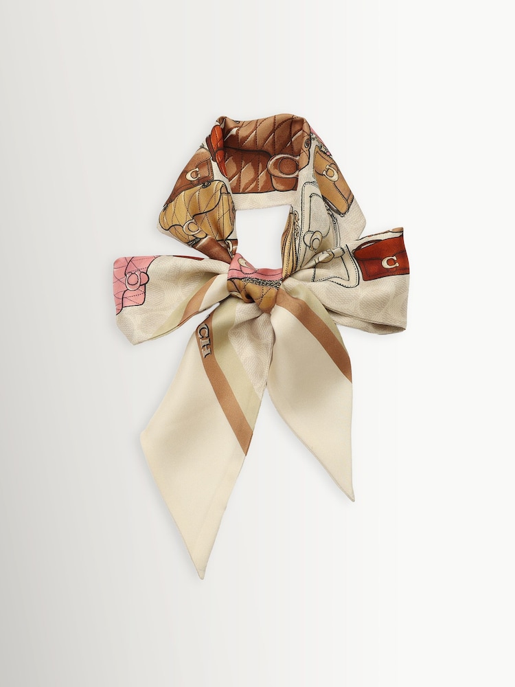 COACH White Stacked Tabby Printed Wide Silk Skinny Scarve - Image 2 of 4 COACH White Stacked Tabby Printed Wide Silk Skinny Scarve - Image 2 of 4