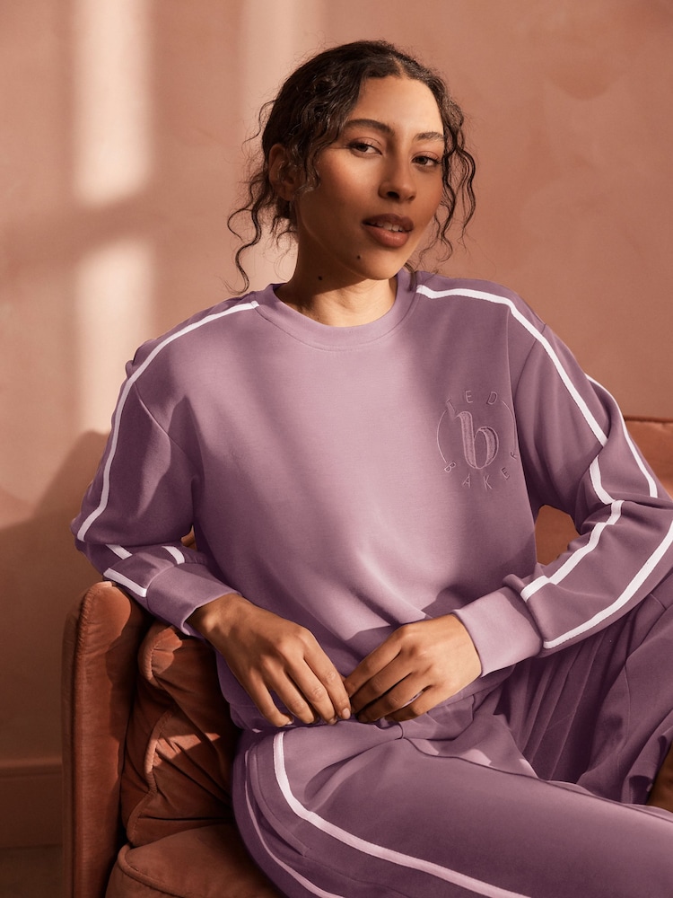B by Ted Baker Mauve Pink Side Stripe Lounge Sweat Top - Image 2 of 6