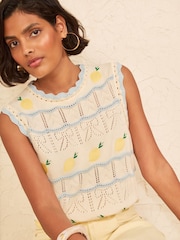 Love & Roses Ivory Lemon Embroidered Detail Crew Neck Knitted Vest - Image 1 of 5