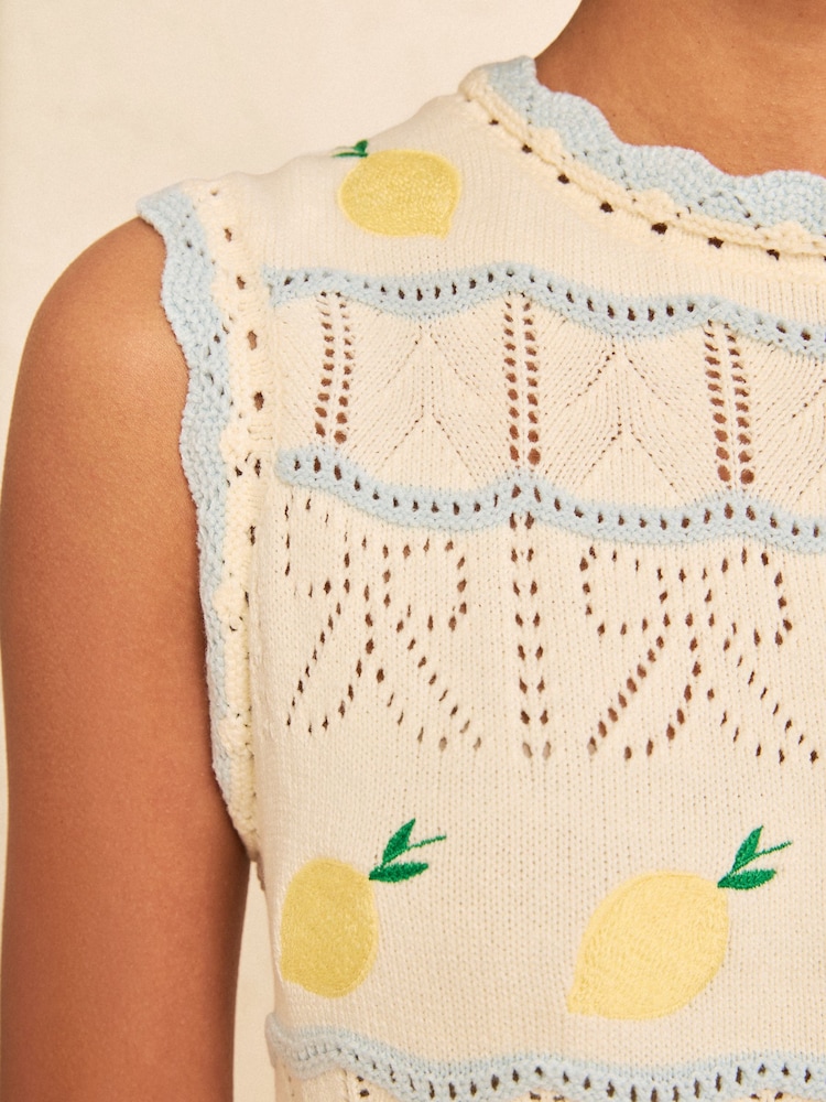 Love & Roses Ivory Lemon Embroidered Detail Crew Neck Knitted Vest - Image 2 of 5
