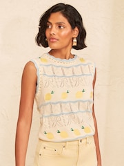 Love & Roses Ivory Lemon Embroidered Detail Crew Neck Knitted Vest - Image 4 of 5