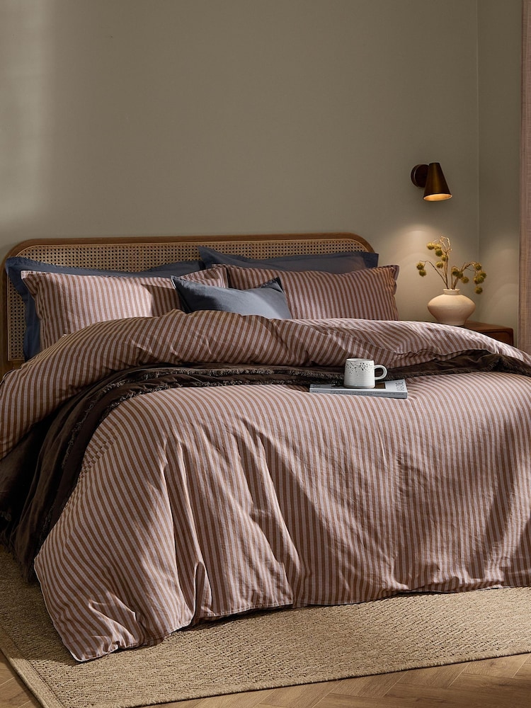 Yard Cocoa Marlow Dual Tone Stripe Duvet Cover and Pillowcase Set - Image 1 of 4