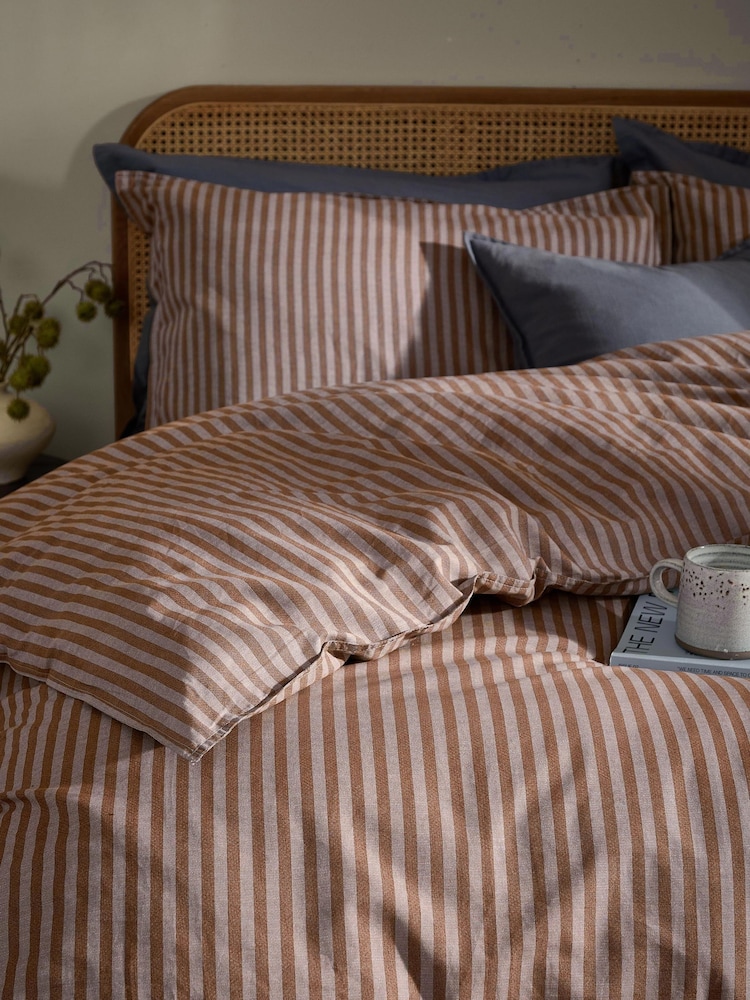 Yard Cocoa Marlow Dual Tone Stripe Duvet Cover and Pillowcase Set - Image 2 of 4
