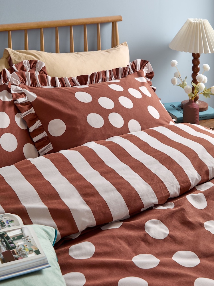 Furn Chocolate Poppie Polka Dot Duvet Cover and Pillowcase Set - Image 1 of 3 Furn Chocolate Poppie Polka Dot Duvet Cover and Pillowcase Set - Image 1 of 3