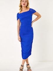 Roman Blue Bardot Ruched Midi Dress - Image 2 of 5