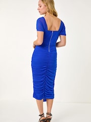 Roman Blue Bardot Ruched Midi Dress - Image 3 of 5