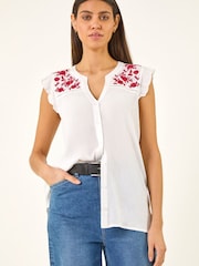 Roman White Floral Embroidered Blouse - Image 4 of 5