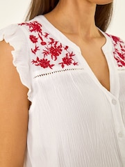 Roman White Floral Embroidered Blouse - Image 5 of 5