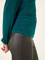 Roman Green Gathered V-Neck Stretch Top - Image 5 of 5