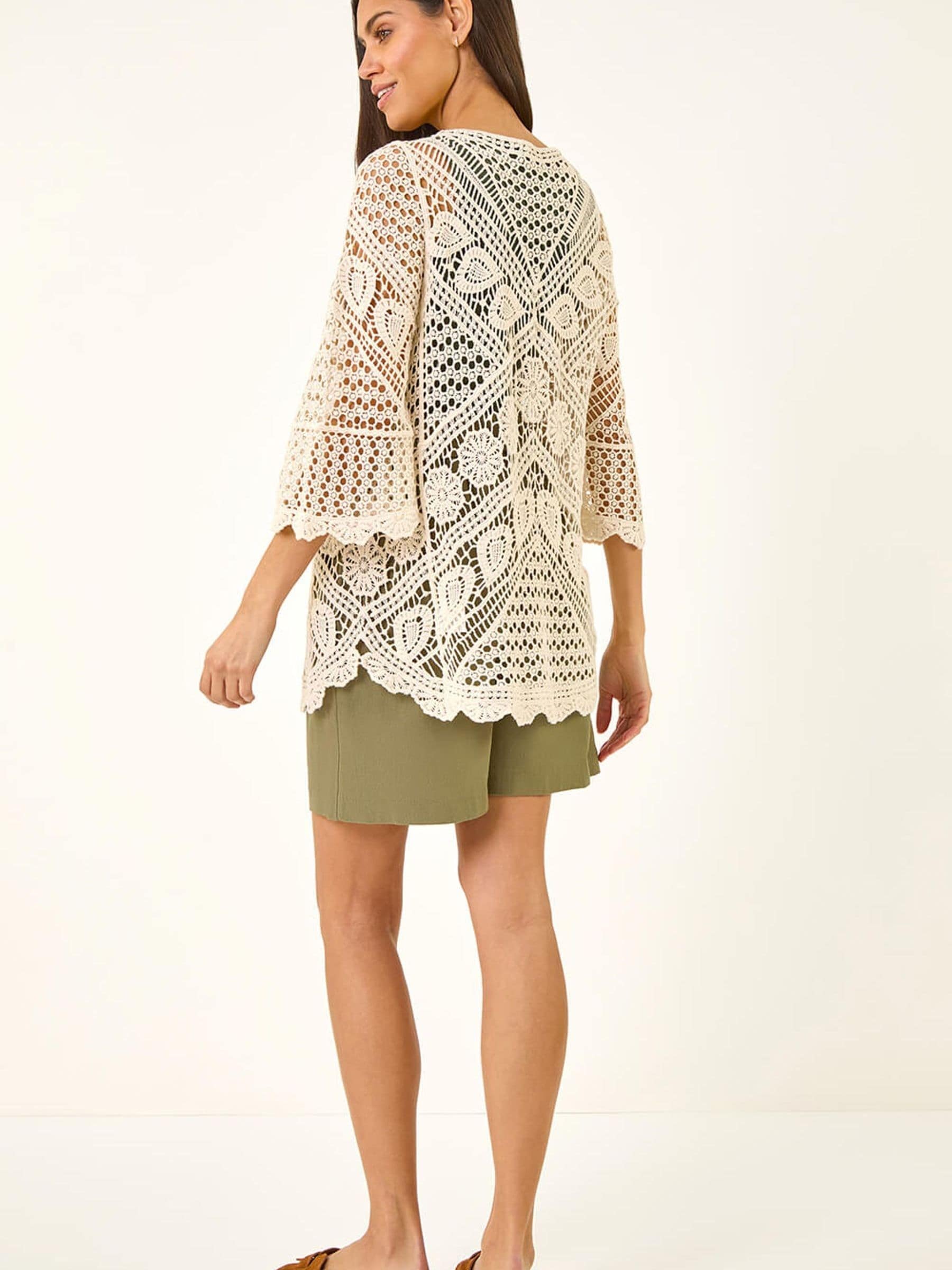 Buy Roman Natural Crochet Lace V-Neck Open Knit Jumper from the
