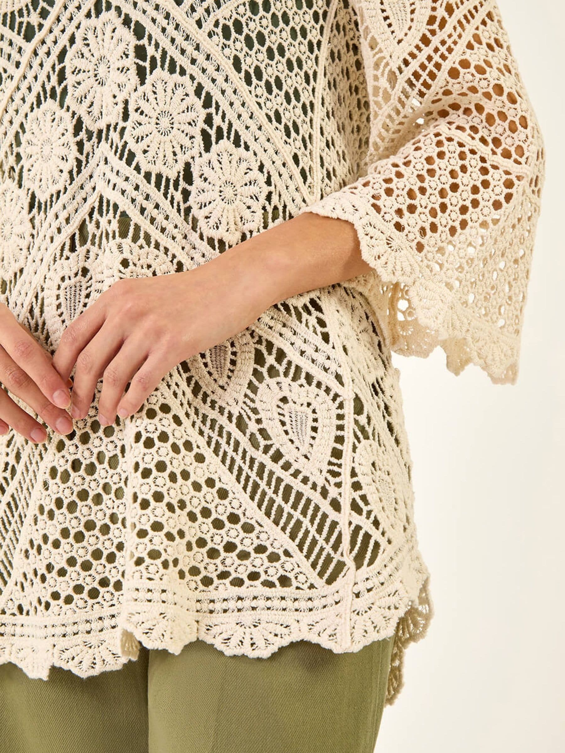 Buy Roman Natural Crochet Lace V-Neck Open Knit Jumper from the