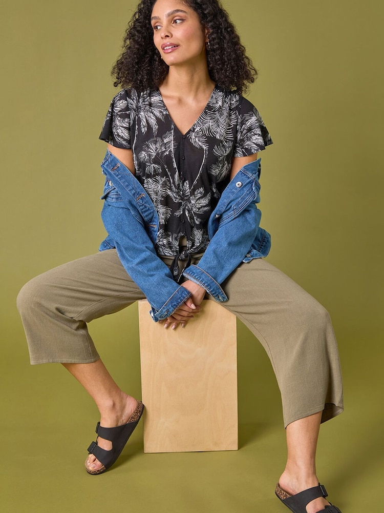 Roman Green Cropped Linen Trousers - Image 2 of 2