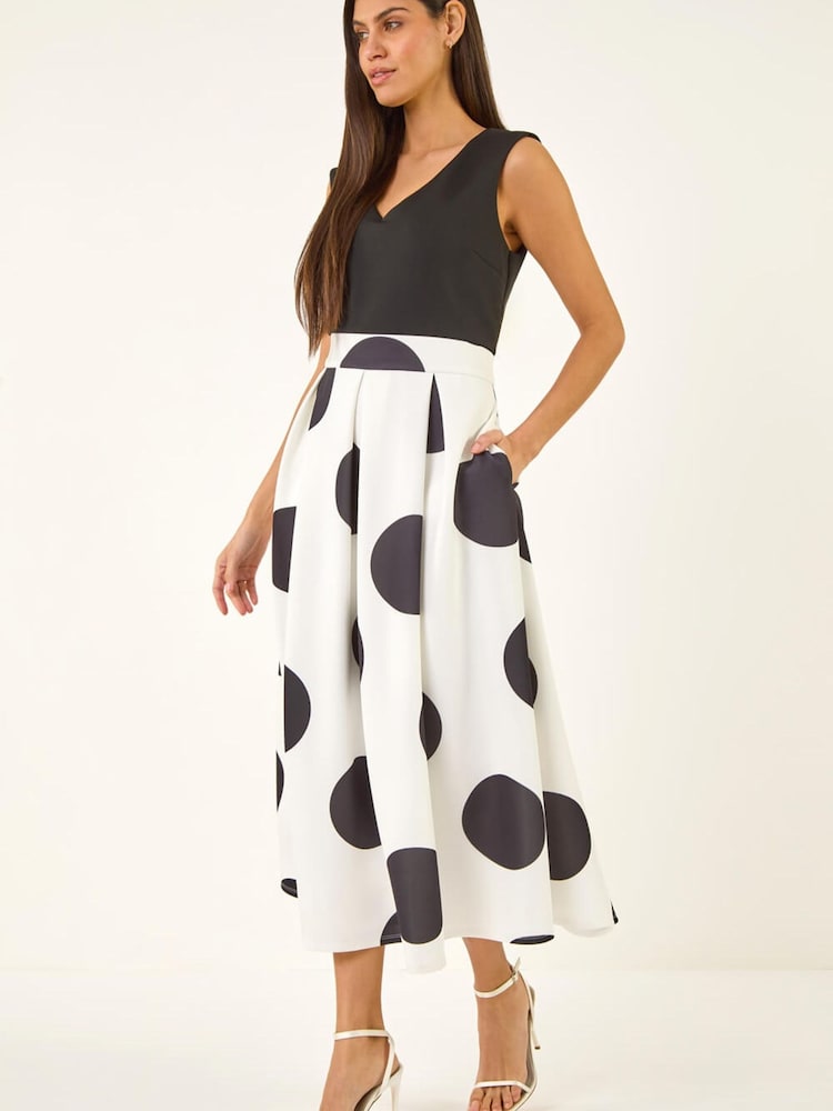 Roman White Spot Print Premium Stretch Dress - Image 1 of 5