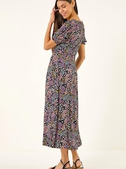 Roman Black Ditsy Floral Sweetheart Midi Dress - Image 1 of 5