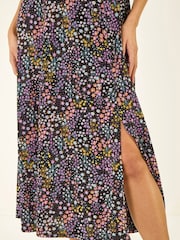 Roman Black Ditsy Floral Sweetheart Midi Dress - Image 5 of 5