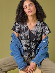 Roman Black Palm Tree Print Top - Image 1 of 2