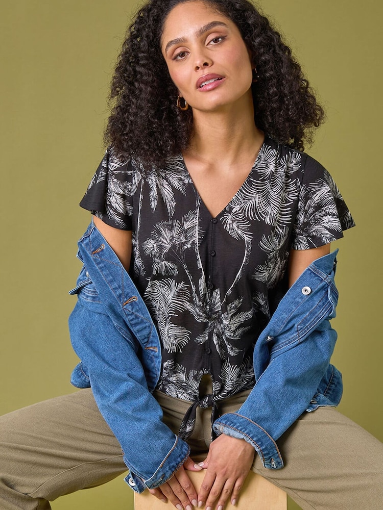 Roman Black Palm Tree Print Top - Image 1 of 2