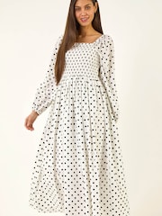 Roman White Spot Shirred Midi Dress - Image 2 of 5