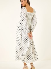 Roman White Spot Shirred Midi Dress - Image 3 of 5