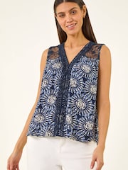 Roman Blue Tie Dye Lace Detail Vest - Image 4 of 5