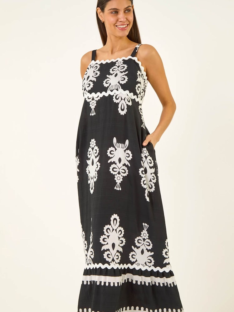 Roman Black Paisley Ric Rac Maxi Dress - Image 2 of 5 Roman Black Paisley Ric Rac Maxi Dress - Image 2 of 5