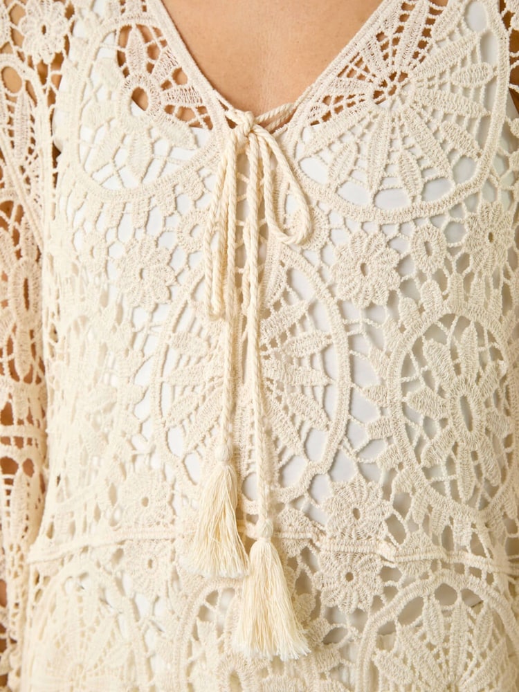 Roman Natural Crochet Tie Tunic - Image 6 of 6 Roman Natural Crochet Tie Tunic - Image 6 of 6