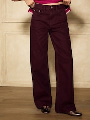 Burgundy Red Wide Leg Denim Jeans - Image 2 of 8