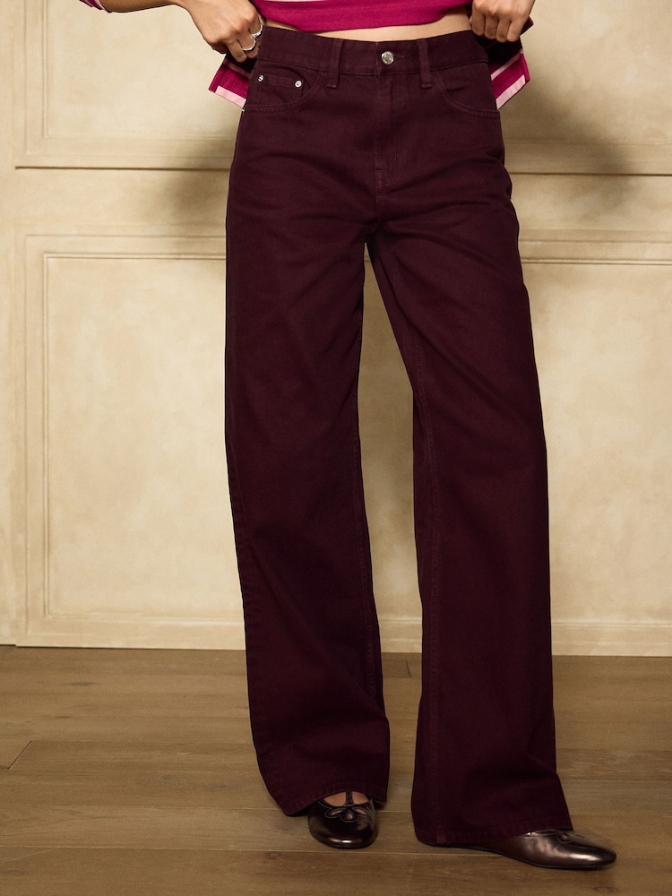 Burgundy Red Wide Leg Denim Jeans - Image 2 of 8 Burgundy Red Wide Leg Denim Jeans - Image 2 of 8