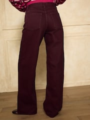 Burgundy Red Wide Leg Denim Jeans - Image 4 of 8