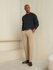 Stone Straight Fit Belted Soft Touch Chino Trousers - Image 1 of 5