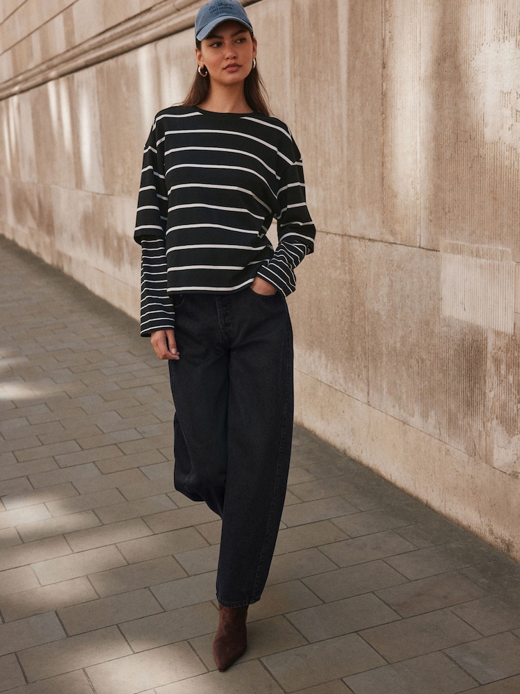 Black Mid Rise Relaxed Barrel Jeans - Image 1 of 7