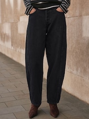 Black Mid Rise Relaxed Barrel Jeans - Image 2 of 7