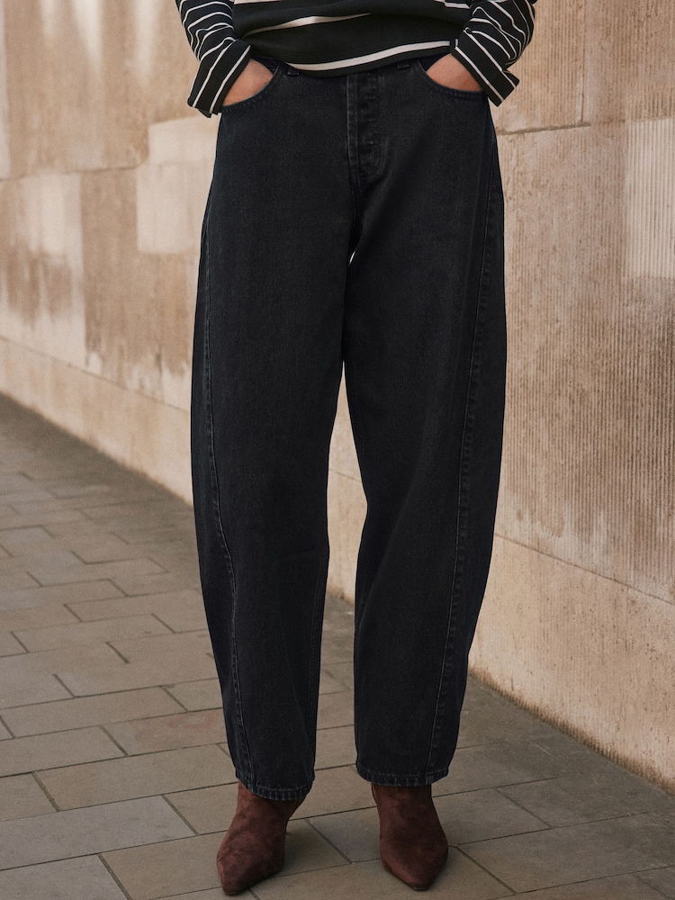 Black Mid Rise Relaxed Barrel Jeans - Image 2 of 7