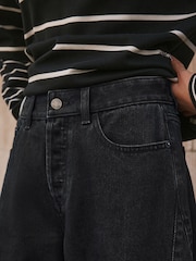 Black Mid Rise Relaxed Barrel Jeans - Image 4 of 7