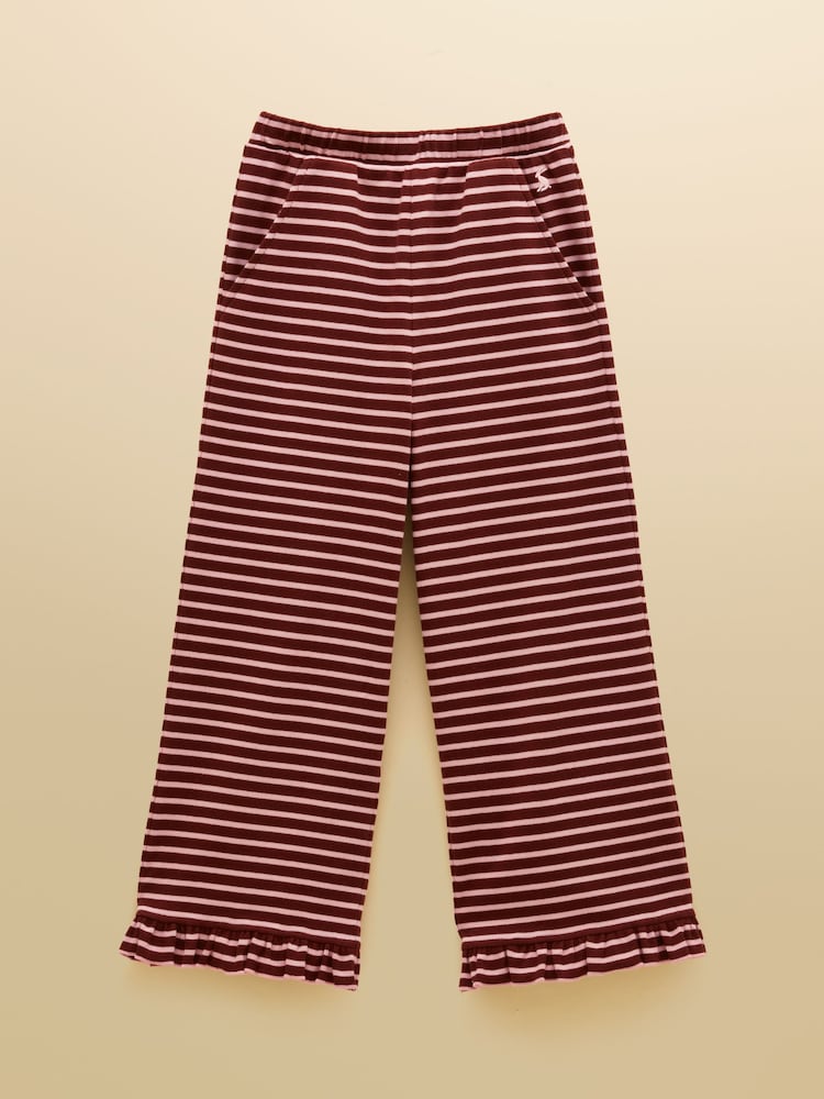 Joules Girls' Sophie Brown & Pink Rib Frill Trousers - Image 1 of 4