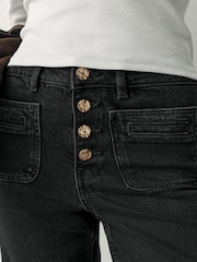 Black Patch Pocket Wide Leg Jeans - Image 4 of 8