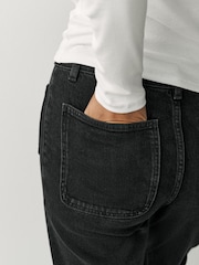 Black Patch Pocket Wide Leg Jeans - Image 5 of 8