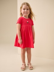Rojo de flores - Short sleeve Embroidered Ribbed Dress (3mths-7yrs) - Imagen 1 de 4