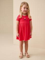 Rojo de flores - Short sleeve Embroidered Ribbed Dress (3mths-7yrs) - Imagen 2 de 4