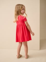 Rojo de flores - Short sleeve Embroidered Ribbed Dress (3mths-7yrs) - Imagen 3 de 4