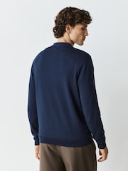 Navy Blue Smart Quarter Zip Knitted Polo Shirt - Image 4 of 7
