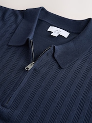 Navy Blue Smart Quarter Zip Knitted Polo Shirt - Image 7 of 7