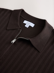 Brown Smart Quarter Zip Knitted Polo Shirt - Image 2 of 3