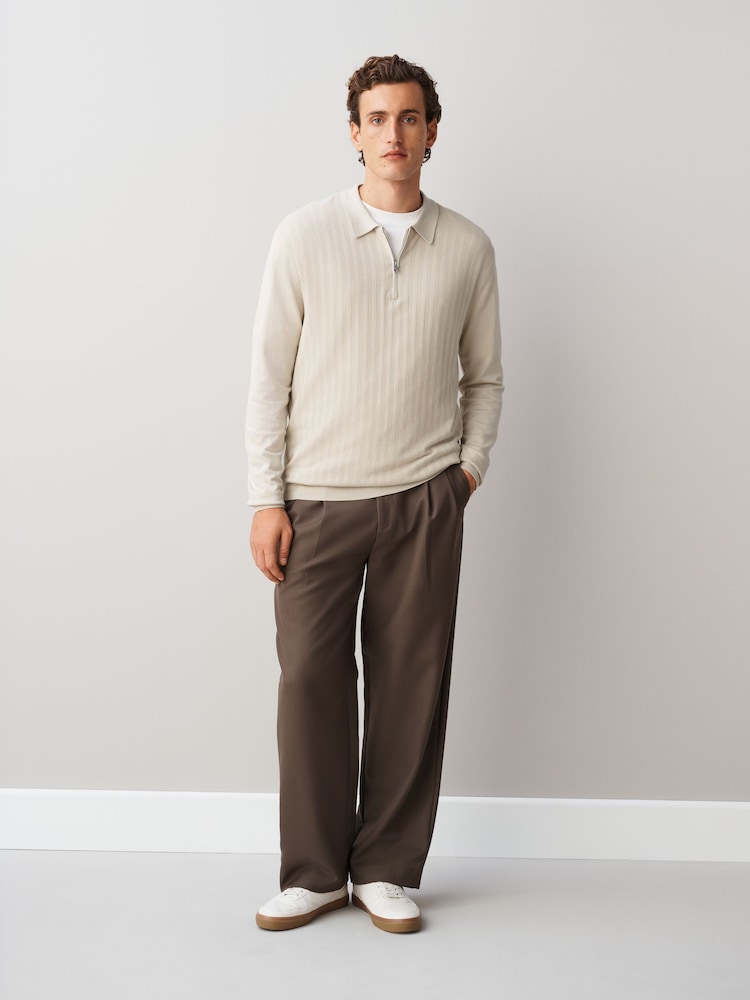 Neutral Smart Quarter Zip Knitted Polo Shirt - Image 2 of 8 Neutral Smart Quarter Zip Knitted Polo Shirt - Image 2 of 8