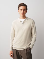 Neutral Smart Quarter Zip Knitted Polo Shirt - Image 3 of 8
