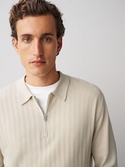 Neutral Smart Quarter Zip Knitted Polo Shirt - Image 5 of 8