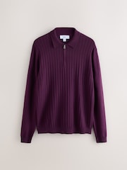 Purple Smart Quarter Zip Knitted Polo Shirt - Image 1 of 3