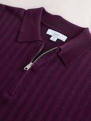 Purple Smart Quarter Zip Knitted Polo Shirt - Image 2 of 3