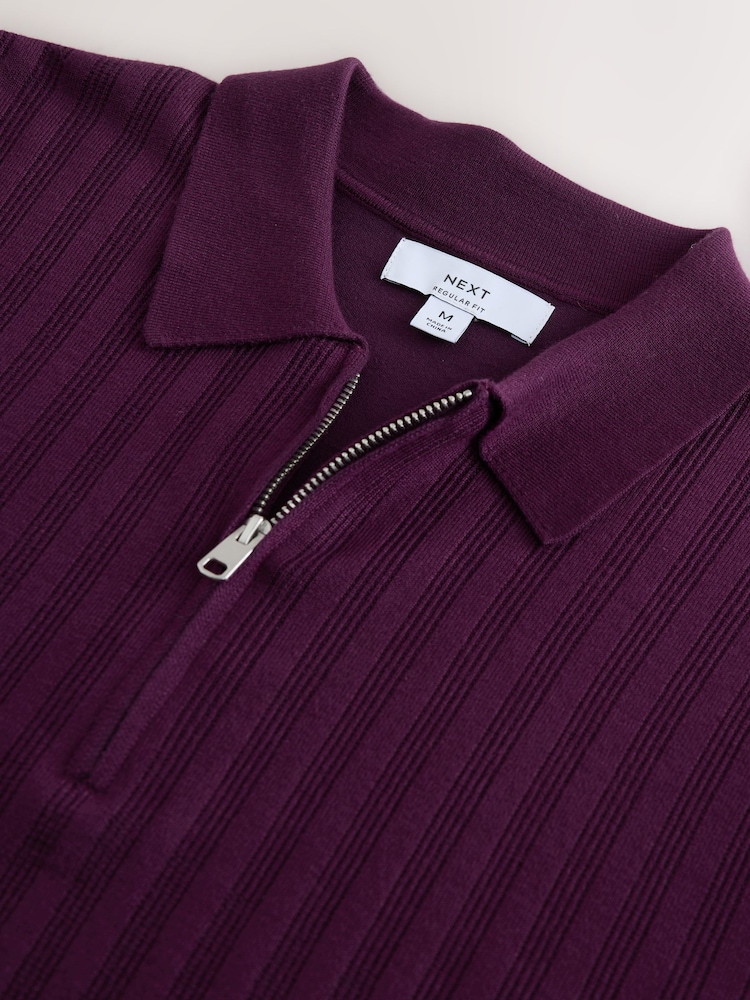 Purple Smart Quarter Zip Knitted Polo Shirt - Image 2 of 3